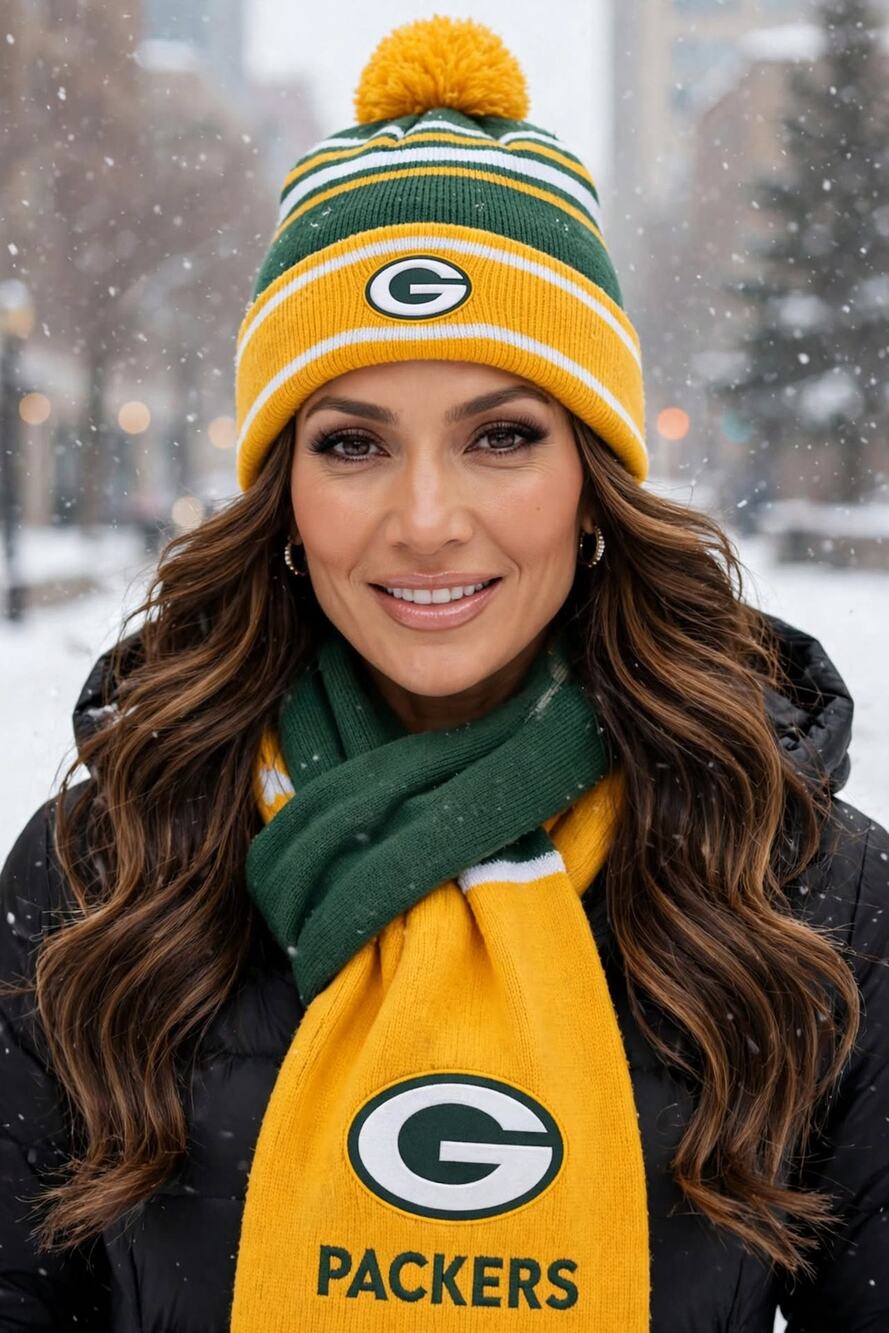 Green Bay Packers Women's Colorblock Cuffed Knit Hat with Pom and Scarf Set